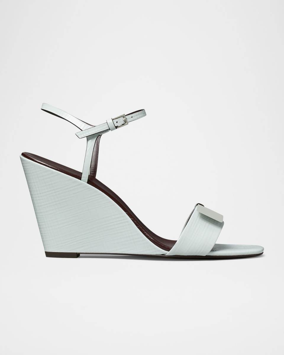 Gigi Leather Bar Ankle-Strap Wedge Sandals